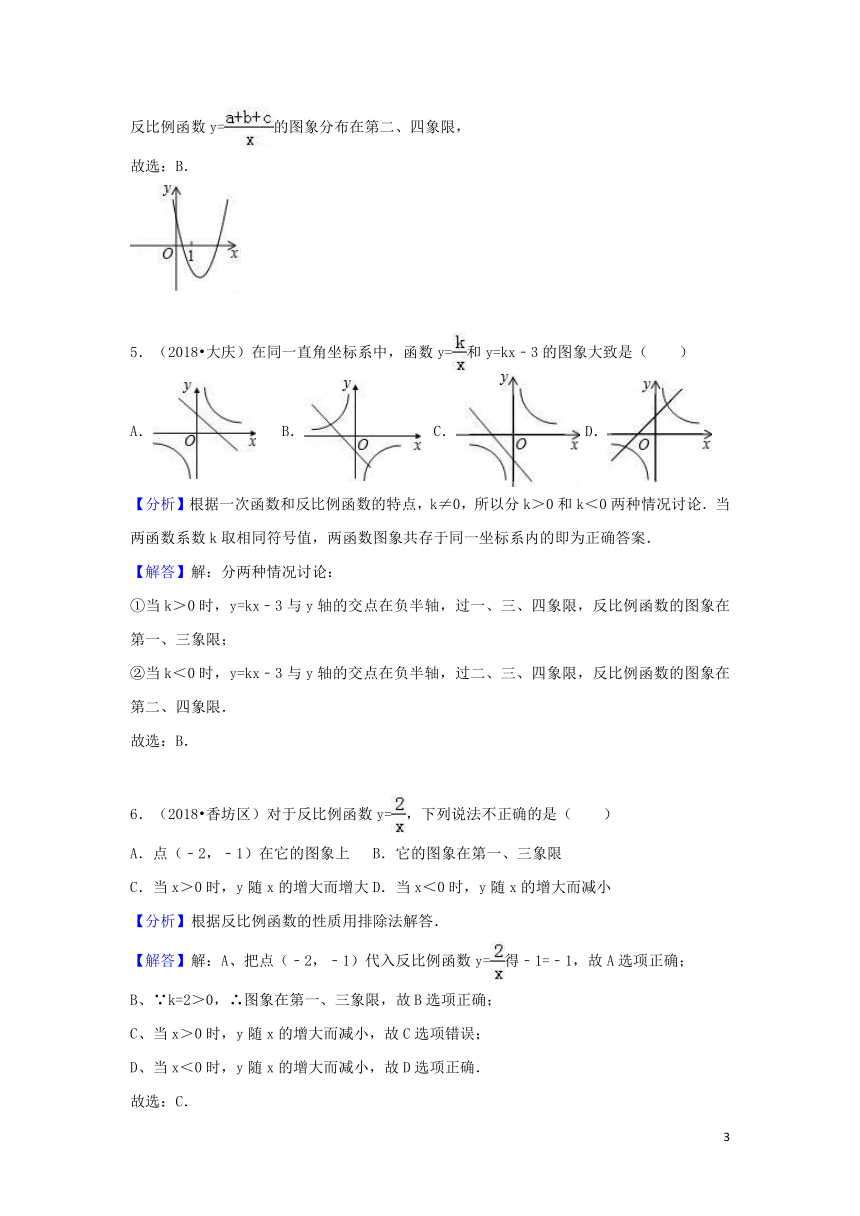 2018中考数学试题分类汇编考点15反比例函数（含解析）