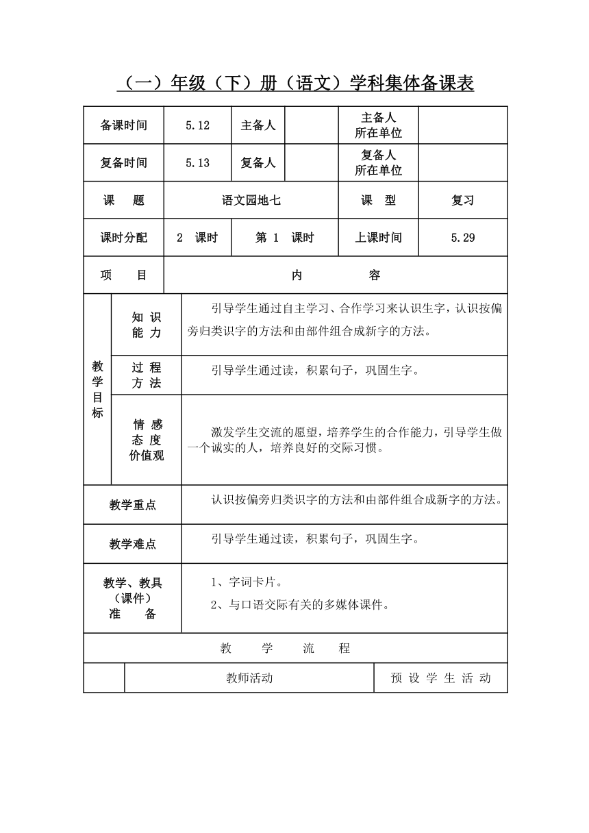 一年级下册(2016部编）语文园地七  教案