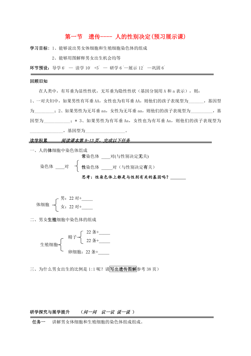 八年级生物下册6.2.1遗传____人的性别决定导学案3冀教版（无答案）