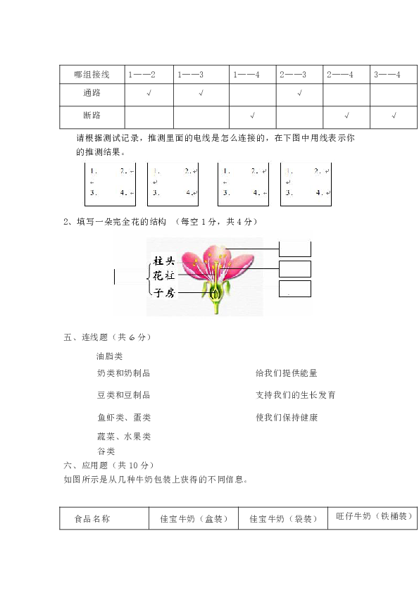 教科版科学四年级下册期末测试A卷（含答案）