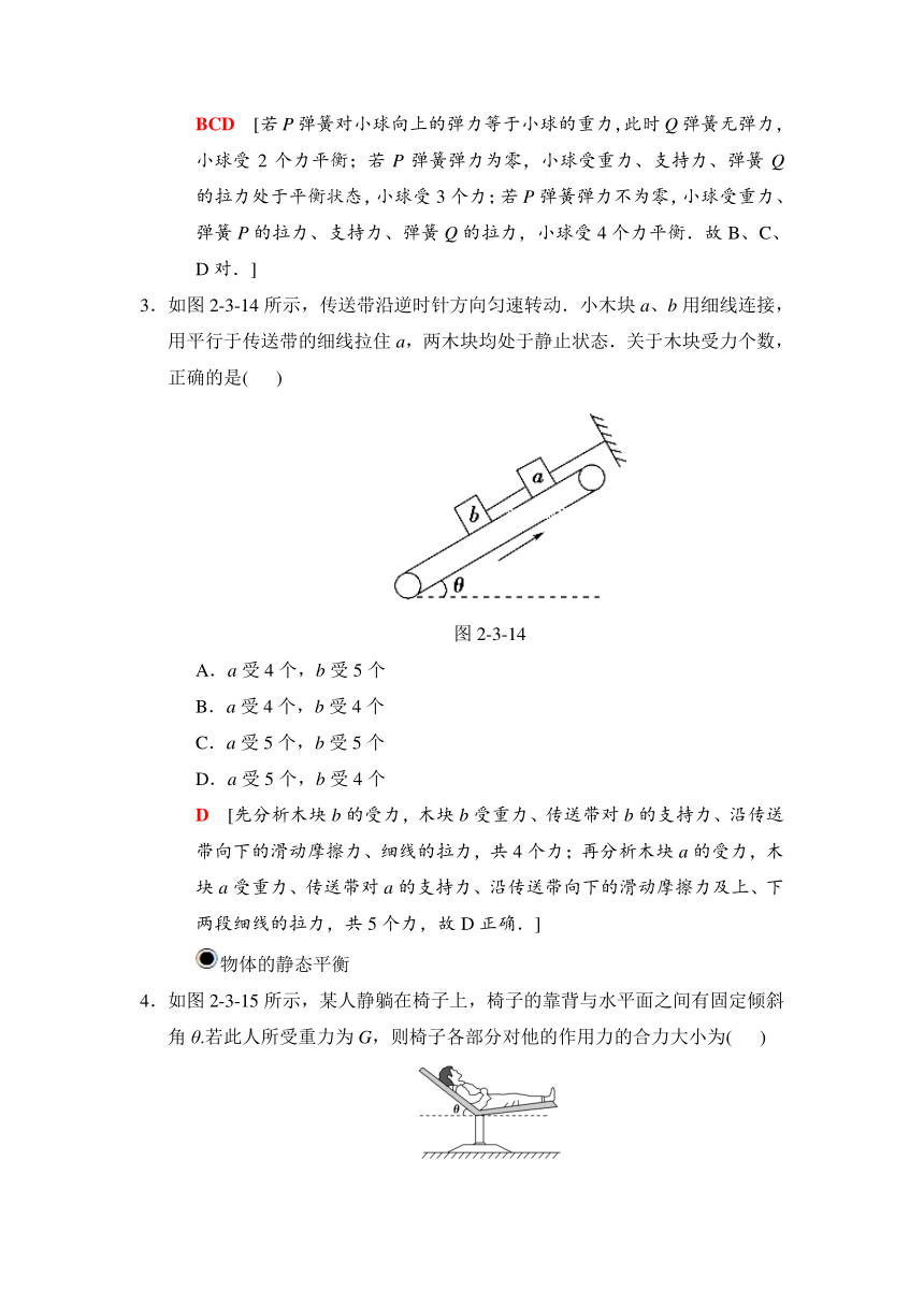 2019高三物理人教版一轮课时分层集训：6 受力分析 共点力的平衡