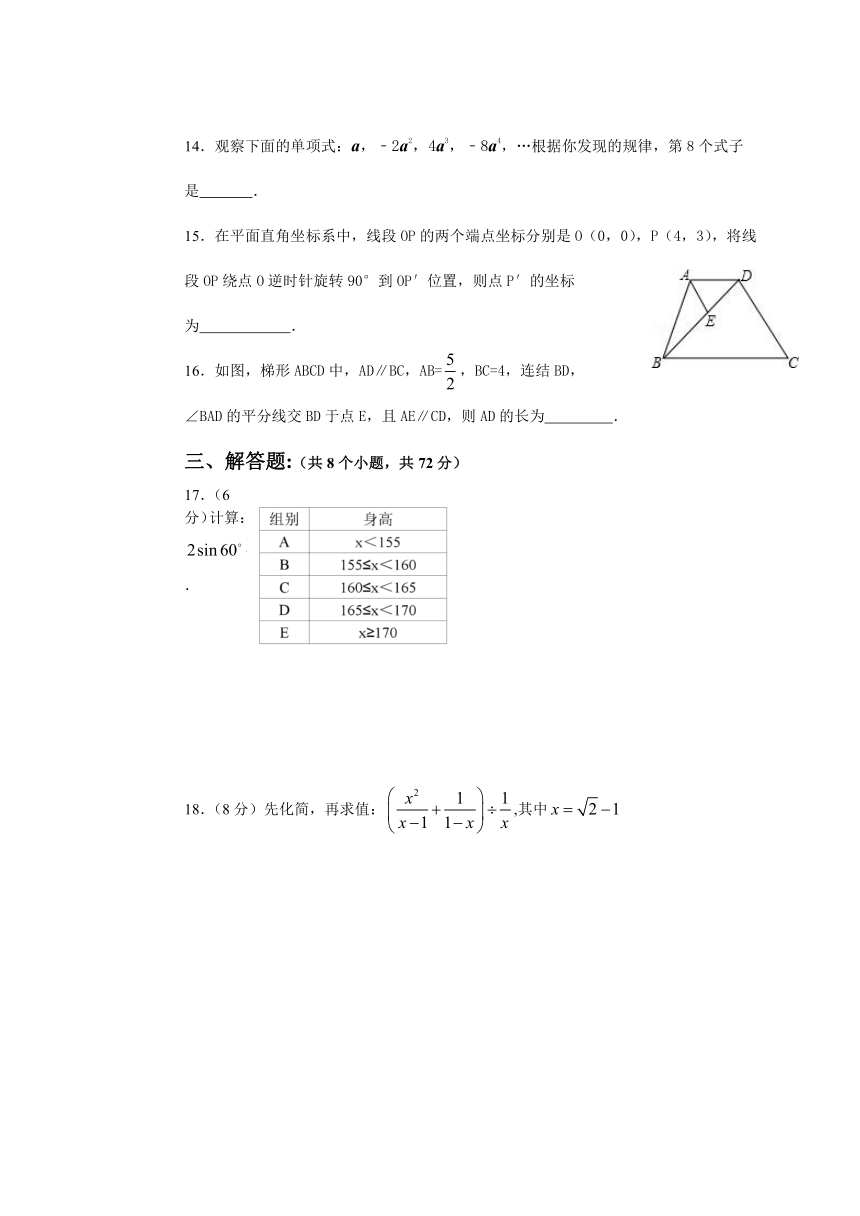 2014年中考模拟考试数学试卷（一）