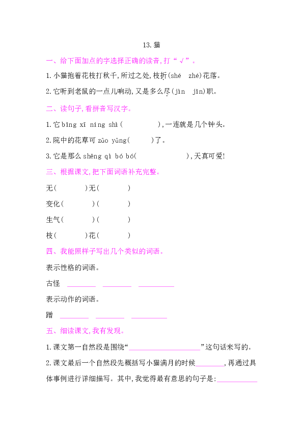 13.猫 课后作业（含答案）