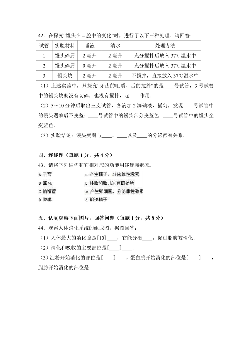 甘肃省定西市临洮县廿铺中学2016-2017学年七年级（下）第一次月考生物试卷（解析版）