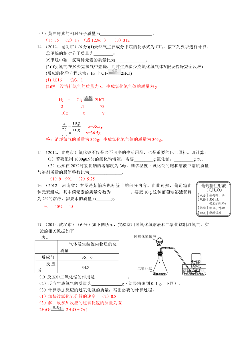 2012年中考化学试题汇编---化学计算题1