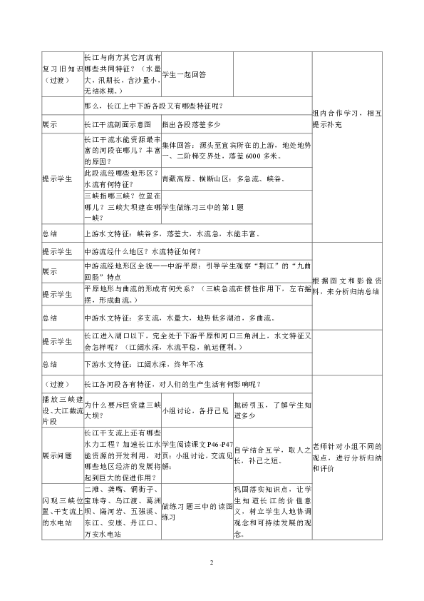 人教版八年级地理教案：2.3河流——长江的开发与治理