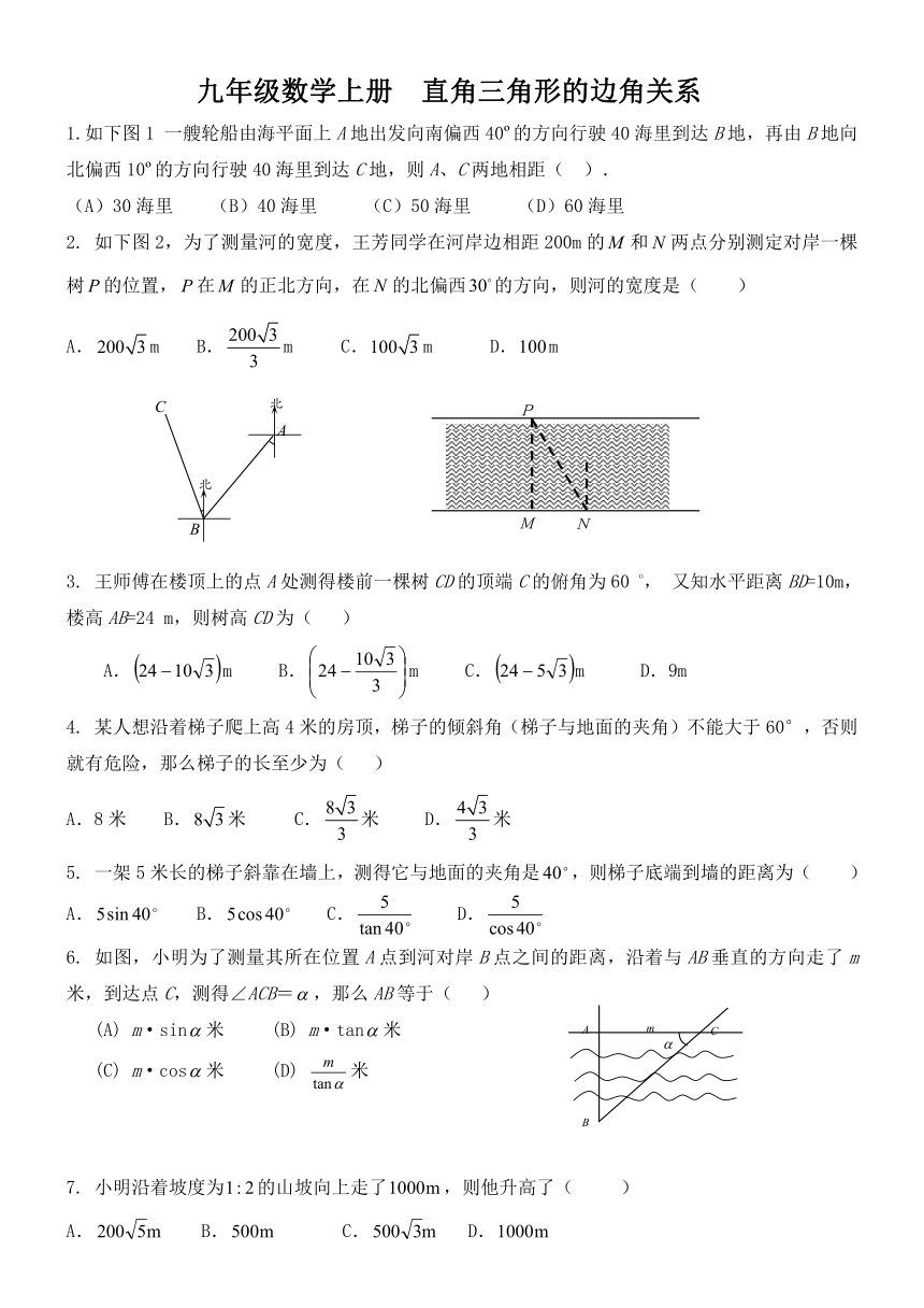 鲁教版（五四制）九年级数学上册第二章 直角三角形边角关系测试题（提升篇附答案）