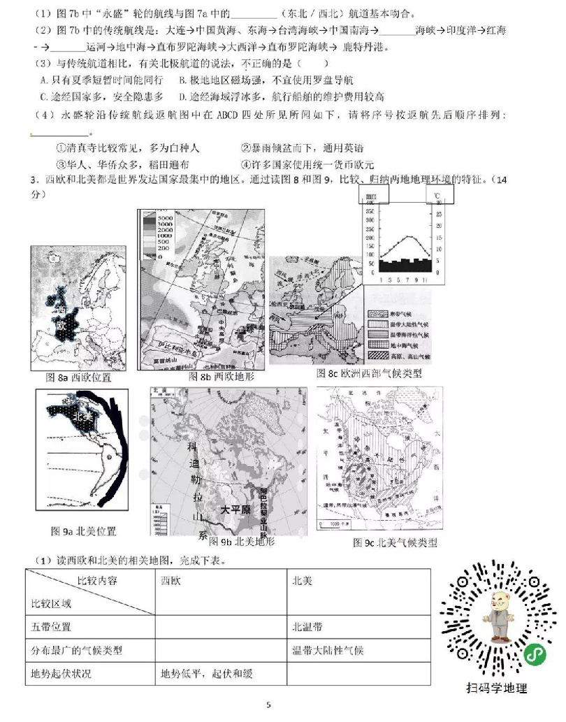 2019年福建省地理中考模拟试题及答案(图片版)