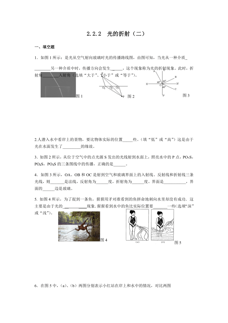 沪教版物理（上海）八年级第一学期课时练：2.2.2  光的折射（二）