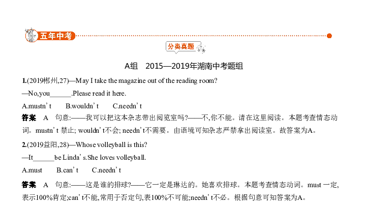 2020届湖南中考英语复习课件 专题十　情态动词（48张PPT）