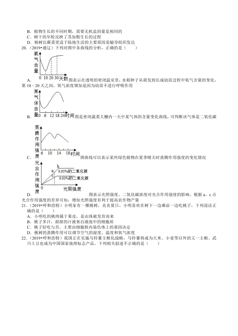 内蒙古2018-2020年近三年中考生物试题分类（3）——生物圈中的植物(含解析)