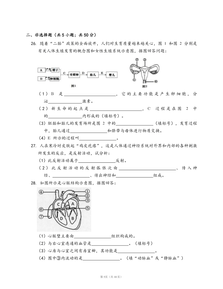 人教版生物七年级下册期末冲刺卷(word版，含答案解析）