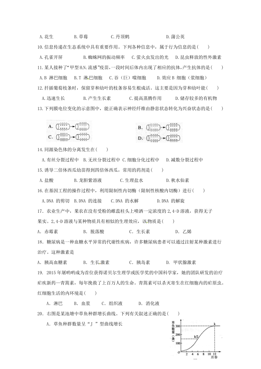 广西壮族自治区田阳高中2017-2018学年高二上学期期中考试生物（文）试题