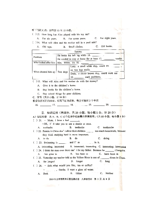 湖南省邵阳市邵东县2018-2019学年八年级下册英语期末检测卷（图片版，有答案和答题卡含听力材料无听力音频）