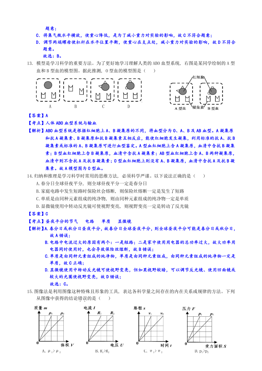 2018年浙江省初中毕业生学业考试科学试卷(嘉兴舟山卷)科学试题（解析版 word版）