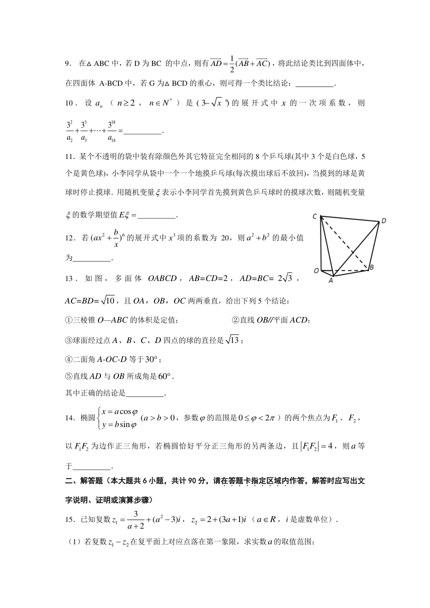 江苏省赣榆县第一中学2015-2016学年高二6月（第三次）月考数学（理）试题