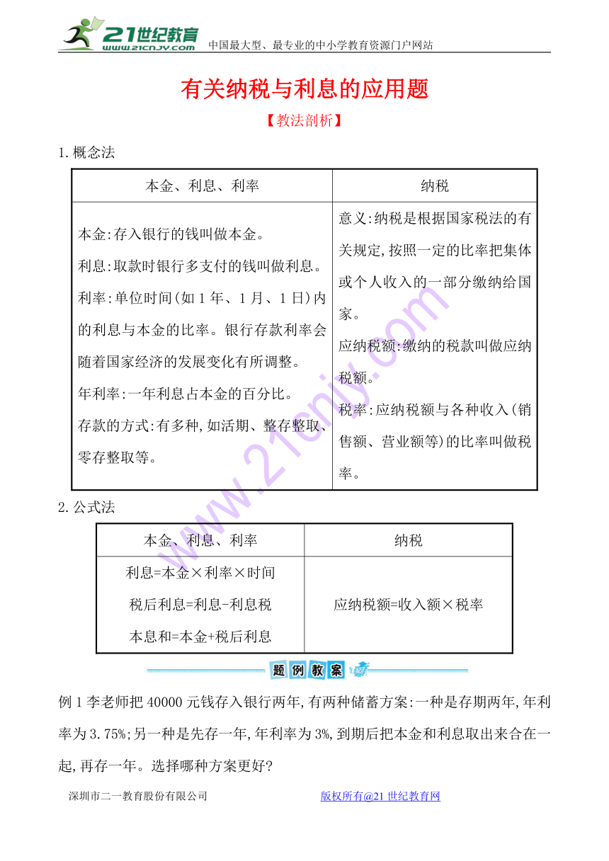 数学六年级下人教版有关纳税与利息的应用题专题教案