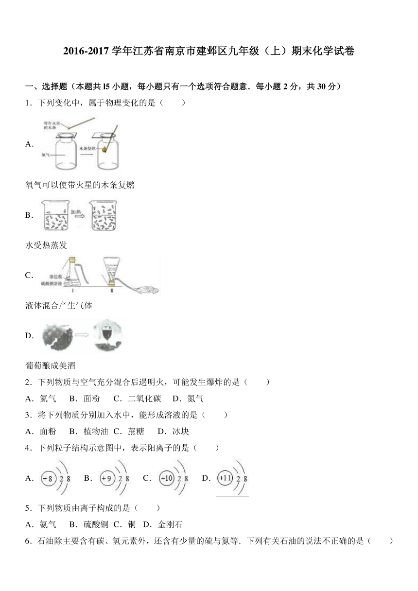 江苏省南京市建邺区2016-2017学年九年级（上）期末化学试卷（解析版）