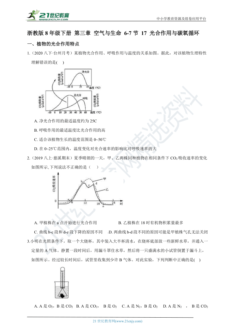 【培优通关练】浙教版8年级下册 第三章 空气与生命 6-7节 17 光合作用与碳氧循环（含答案）