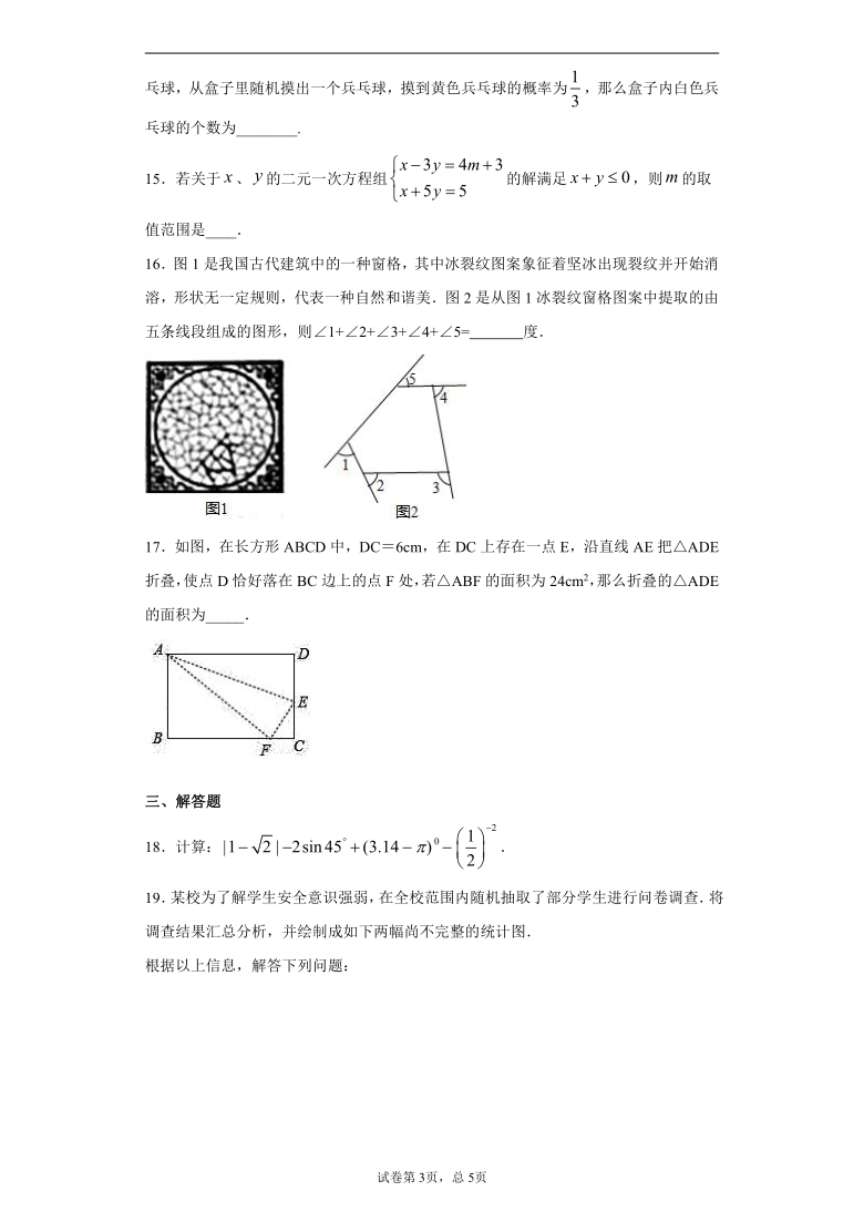 2021年广东省初中学业水平考试数学一模试题（word版含解析）