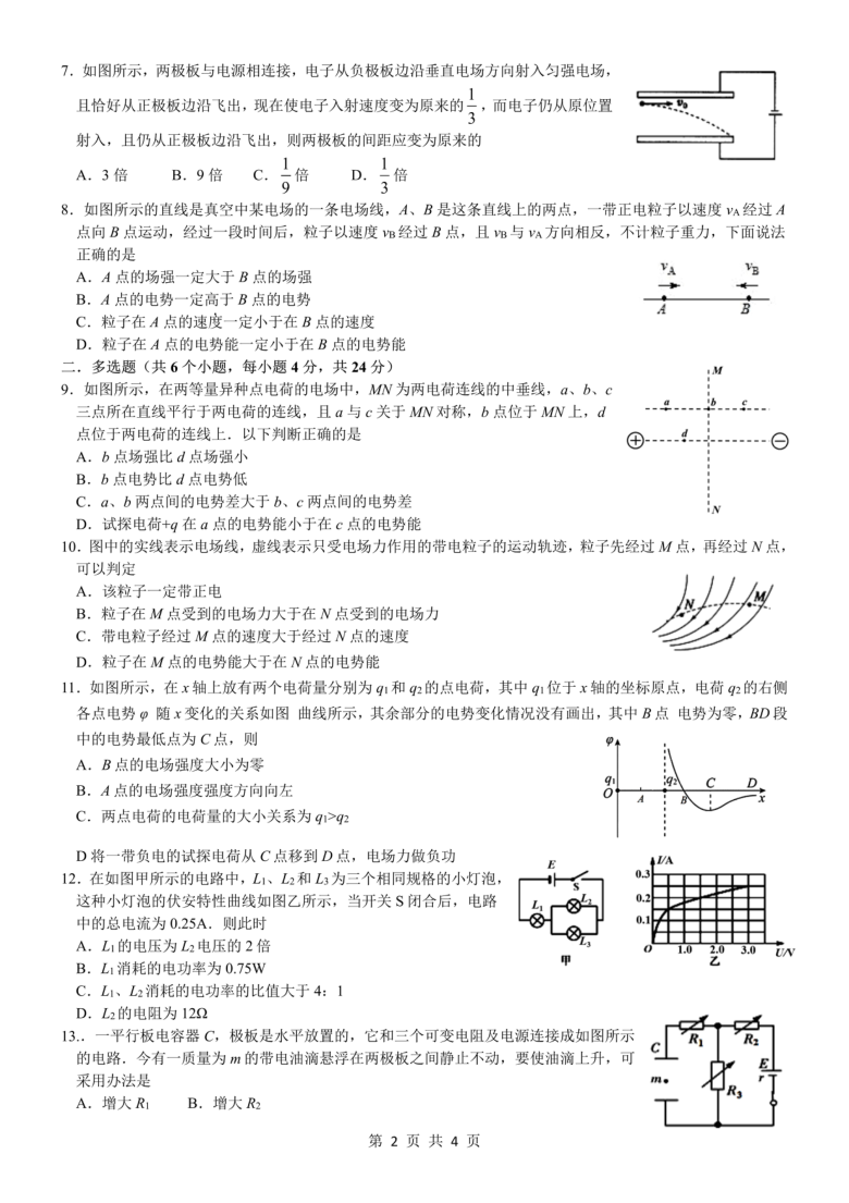 广西上林县中学2020-2021学年高二上学期理科半期考试物理试卷 PDF版含答案