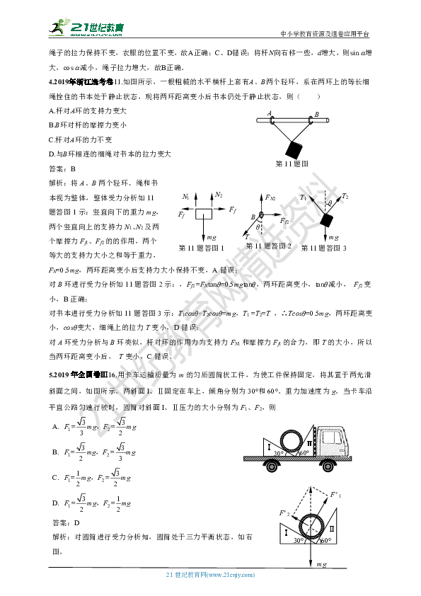 2015-2019年高考真题分类汇编之004.共点力的平衡