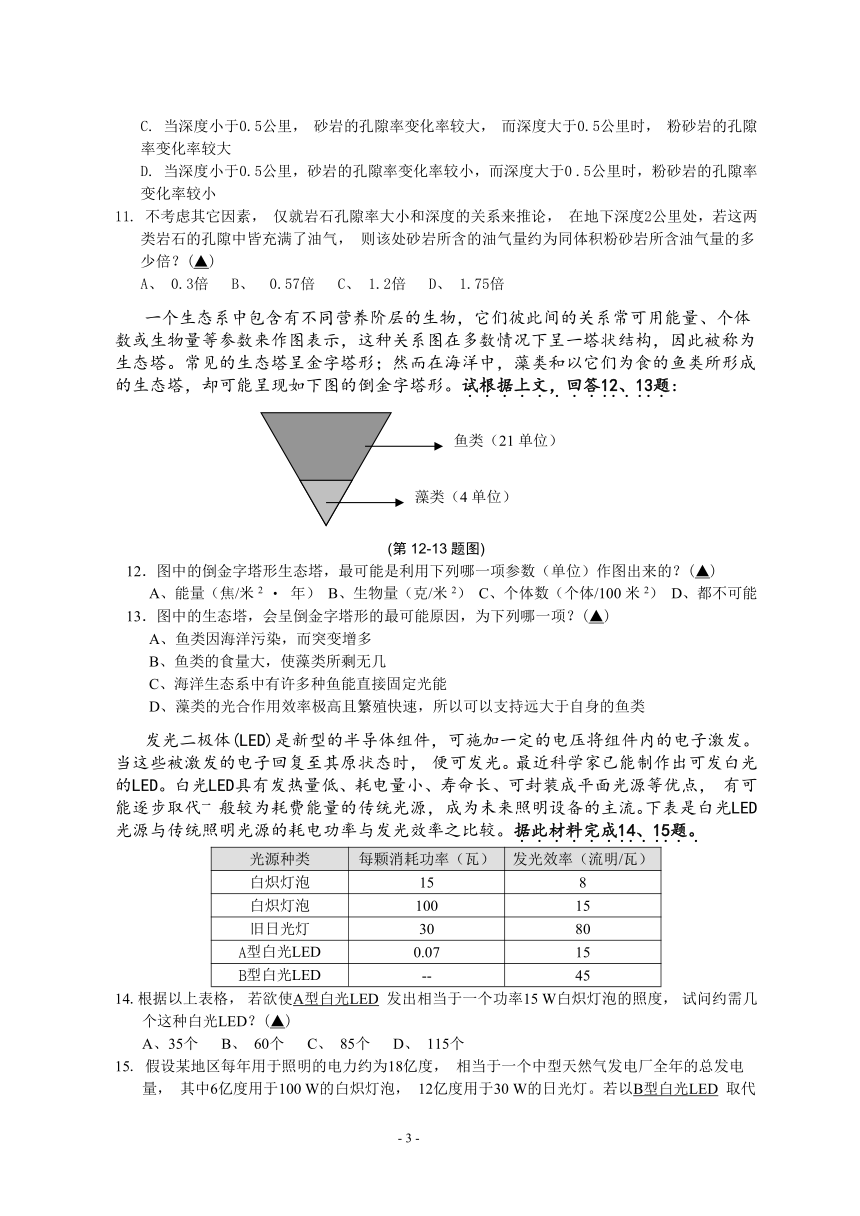 永嘉县第12届初中生科学竞赛预赛试题(浙江省温州市永嘉县)