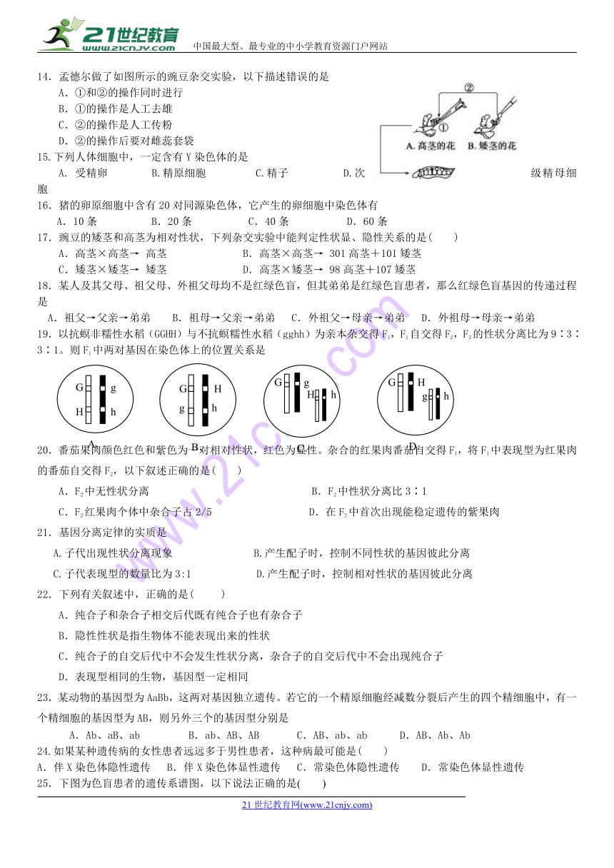 温州东瓯中学2017-2018学年高二下学期期中考试生物试题