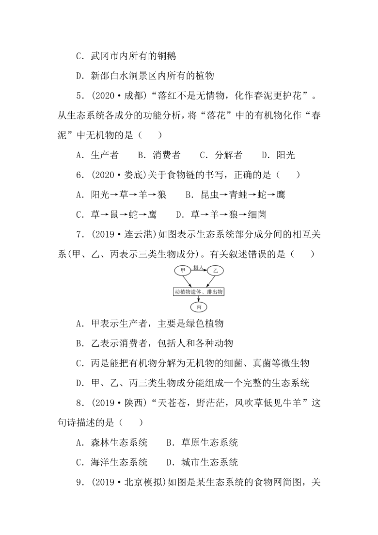 2021年春人教版生物中考复习考点过关训练　了解生物圈（含答案）