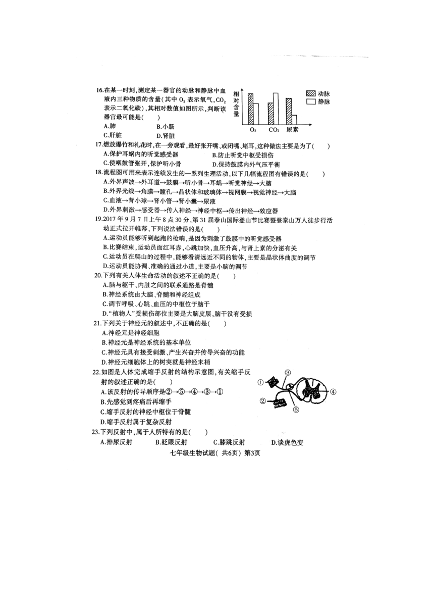 莘县2017-2018第二学期期末考试七年级生物试题（扫描版有答案）