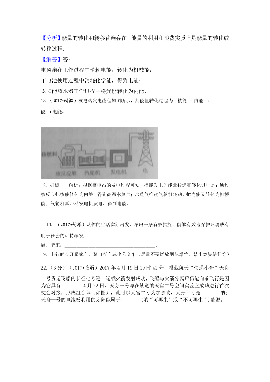 2017中考物理试题分类汇编专题22-- 能源与可持续发展