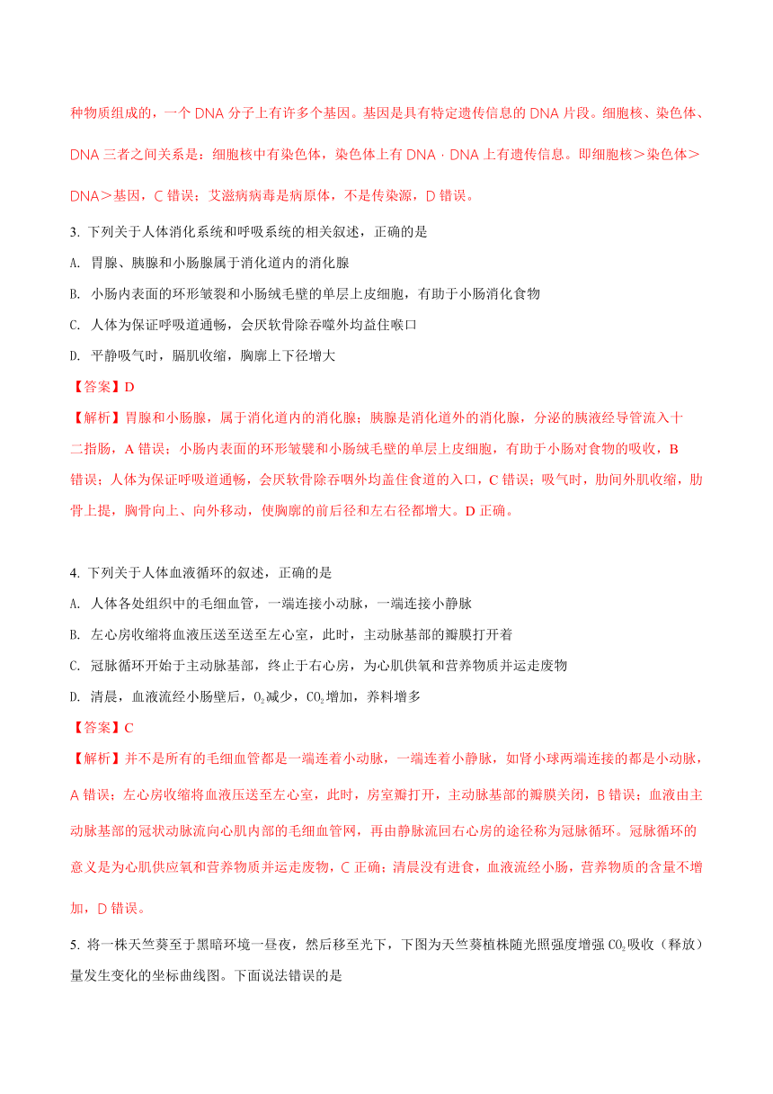 湖北省荆门市2018年中考生物试题（解析版）