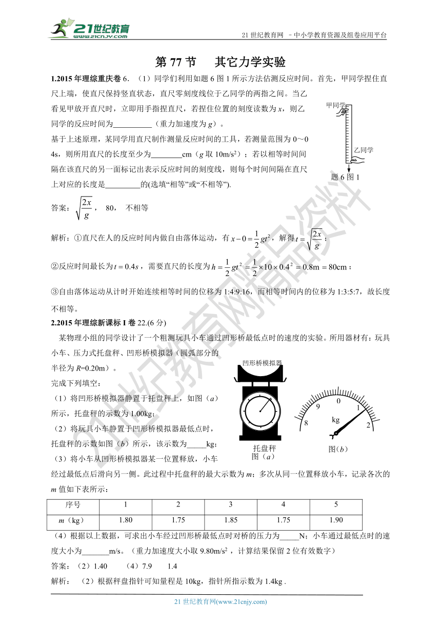 2011-2018年高考真题专题分类汇编077.其它力学实验