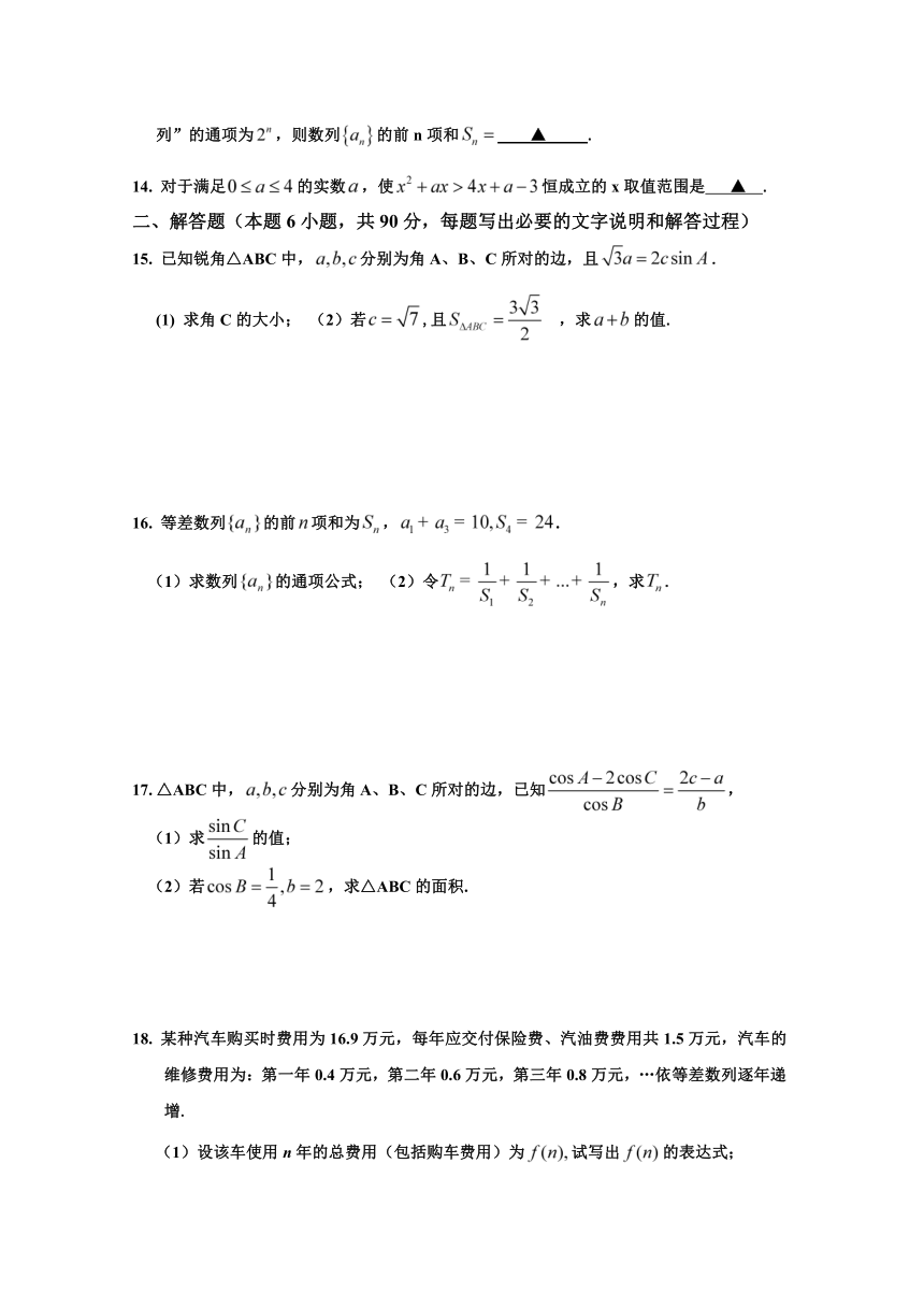 江苏省无锡市洛社高级中学2013-2014学年高一下学期期中考试数学试题