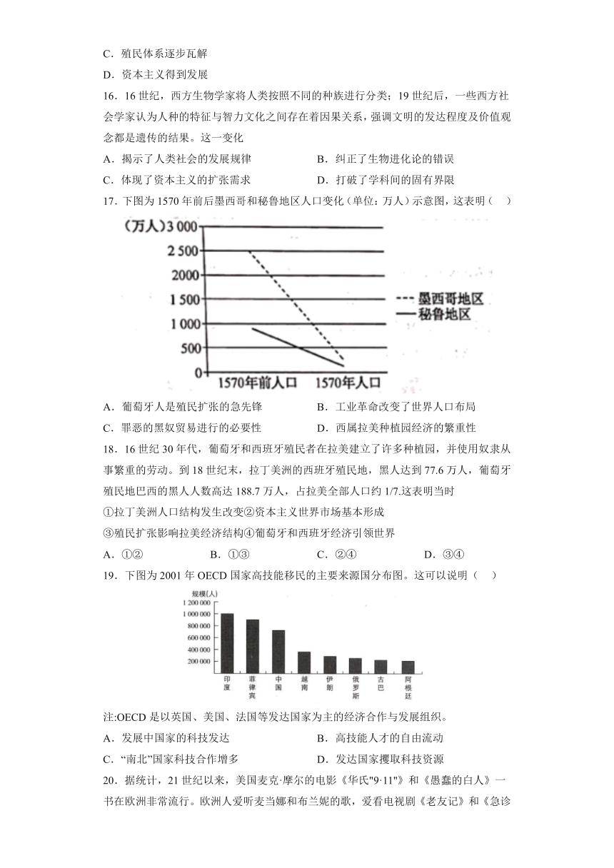 高中历史选择性必修三：第三单元 人口迁徙、文化交融与认同 单元检测（含答案及解析）（全国通用）-21世纪教育网