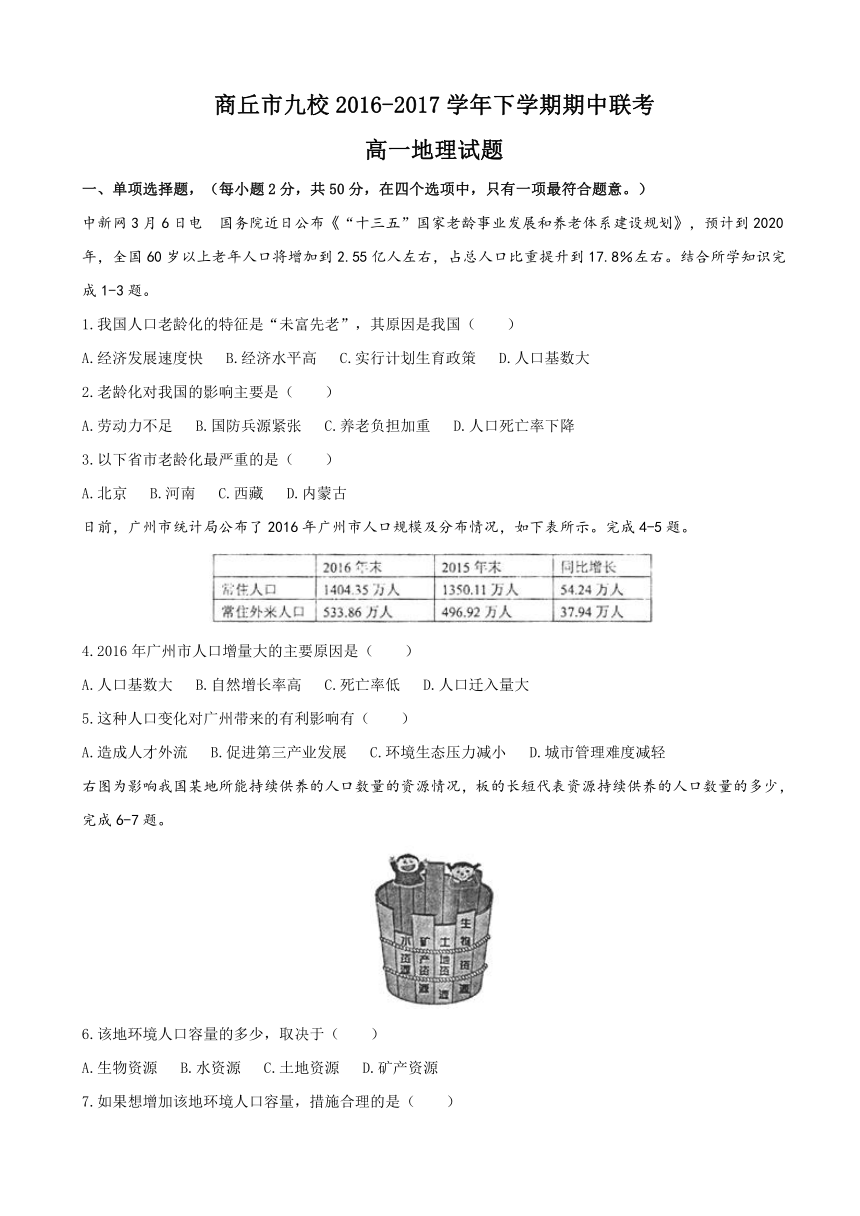 河南省商丘市九校2016-2017学年高一下学期期中联考地理试题 Word版含答案