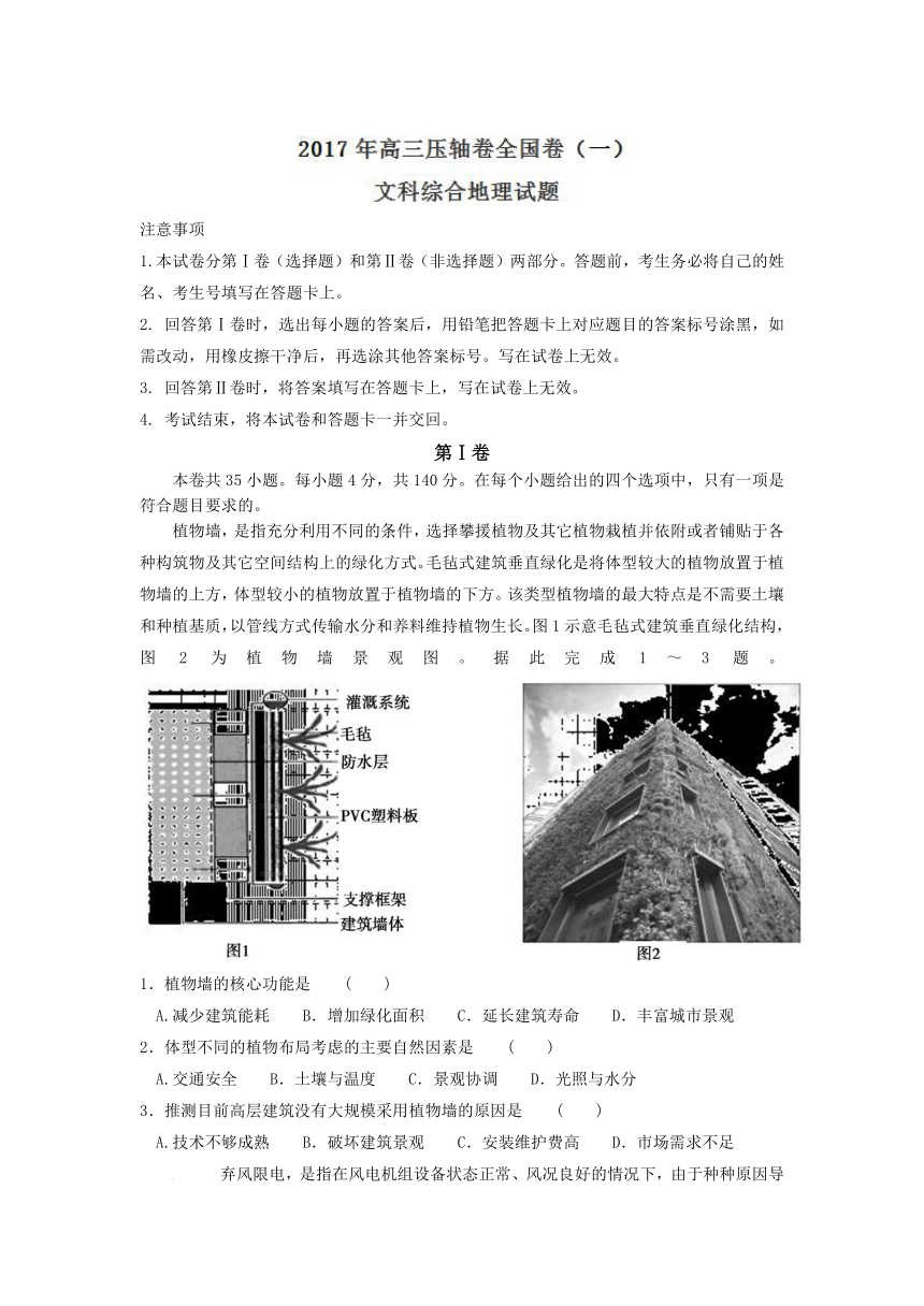 2017年高三压轴卷全国卷（一）文综地理试题（含答案）