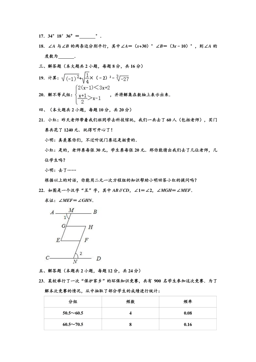 2019-2020学年吉林省吉林市舒兰市七年级下学期期末数学试卷 （word版，含部分答案）