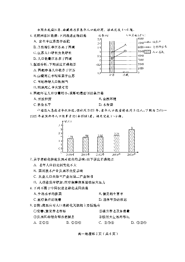 四川省乐山市高中2018-2019学年高一下学期期末教学质量检测地理试题 扫描版含答案