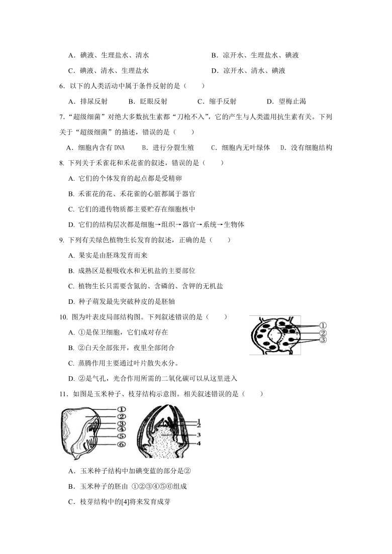 四川省乐山市市中区城区片2020-2021学年第二学期八年级生物期中测试（word版，含答案）