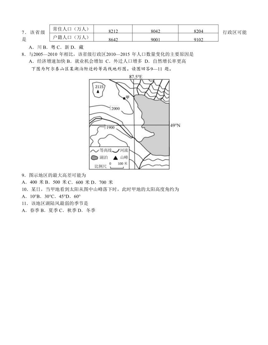 四川省2017-2018年度高三第二次“联测促改”活动 文综地理