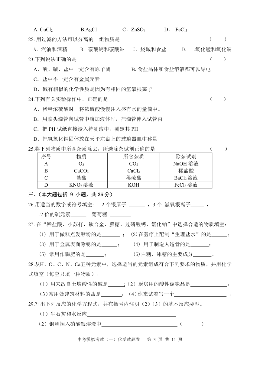 南宁市城北区2007年中考模拟考试（一）[下学期]