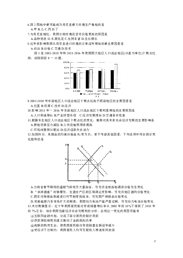 四川省泸州市2019届高三第二次教学质量诊断性考试文综试题（Word版）