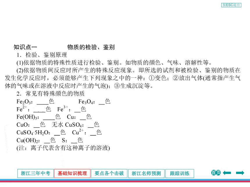 2013年浙江中考第一轮复习化学部分第十章物质的检验、鉴别与推断