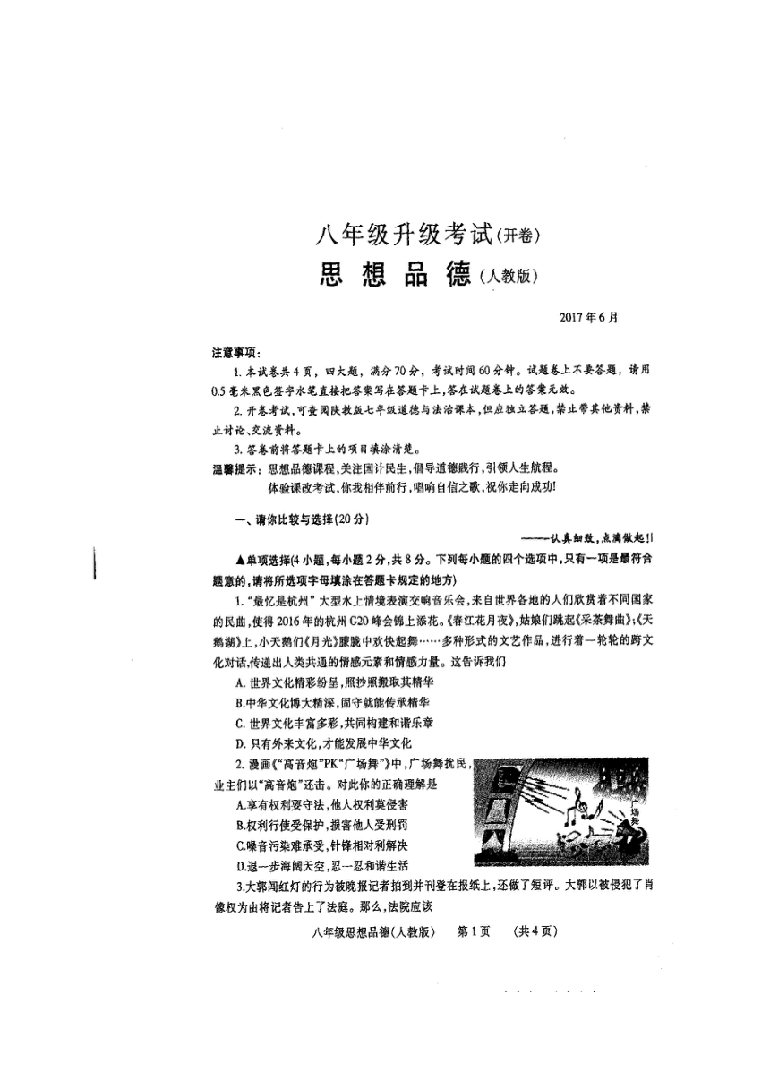 河南省濮阳市2016-2017学年八年级下学期升级考试（期末）政治试题（扫描版）