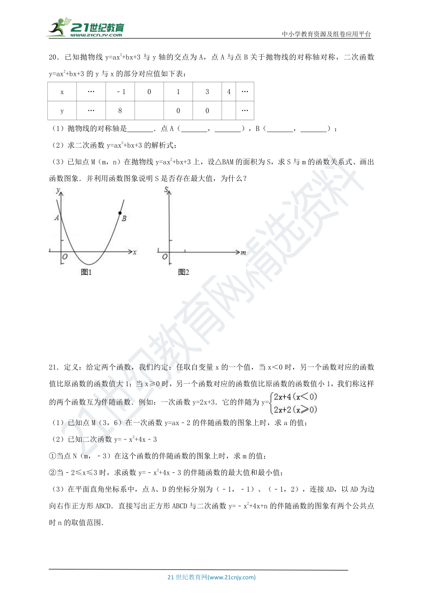 【走进重高汇编】九上数学第二十二章 二次函数 第1-2节训练卷