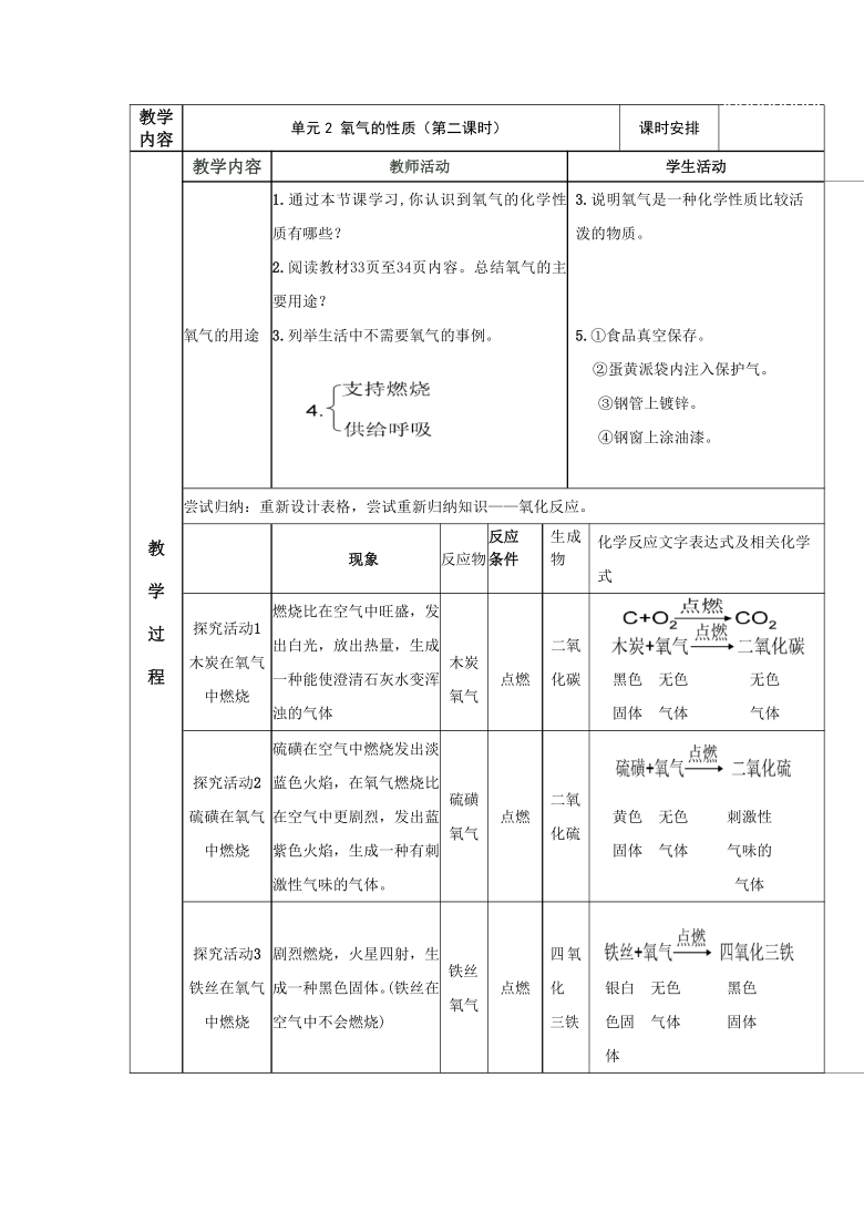 仁爱湘教版九年级化学 2.2氧气 教案