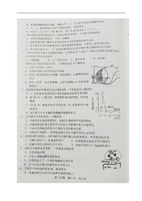 河北省张家口市2019-2020学年高二上学期10月阶段测试生物试题 图片版含答案