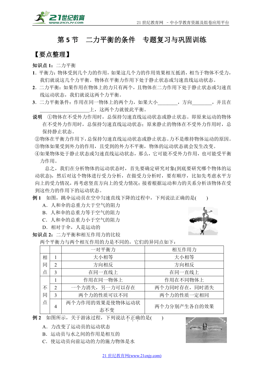 第5节  二力平衡的条件　专题复习与巩固训练