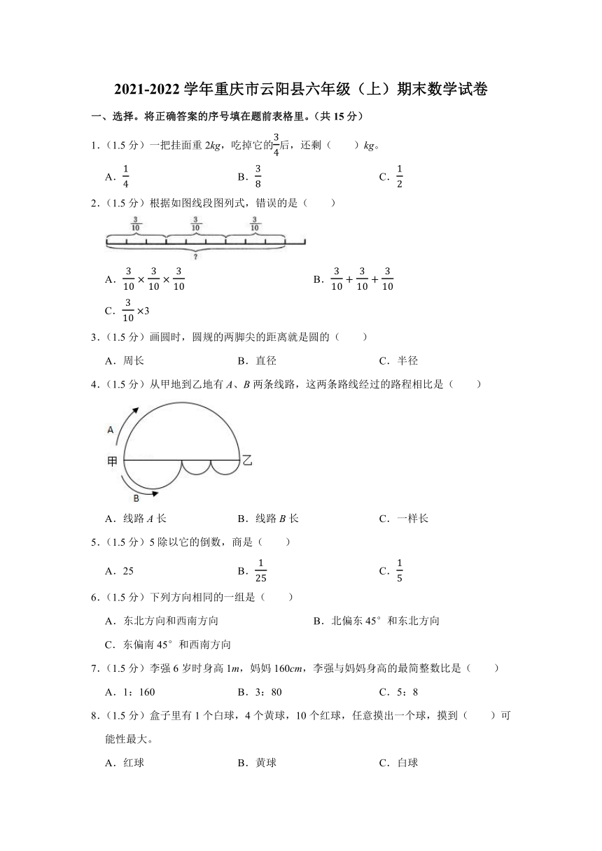 20212022学年重庆市云阳县六年级上期末数学试卷含答案